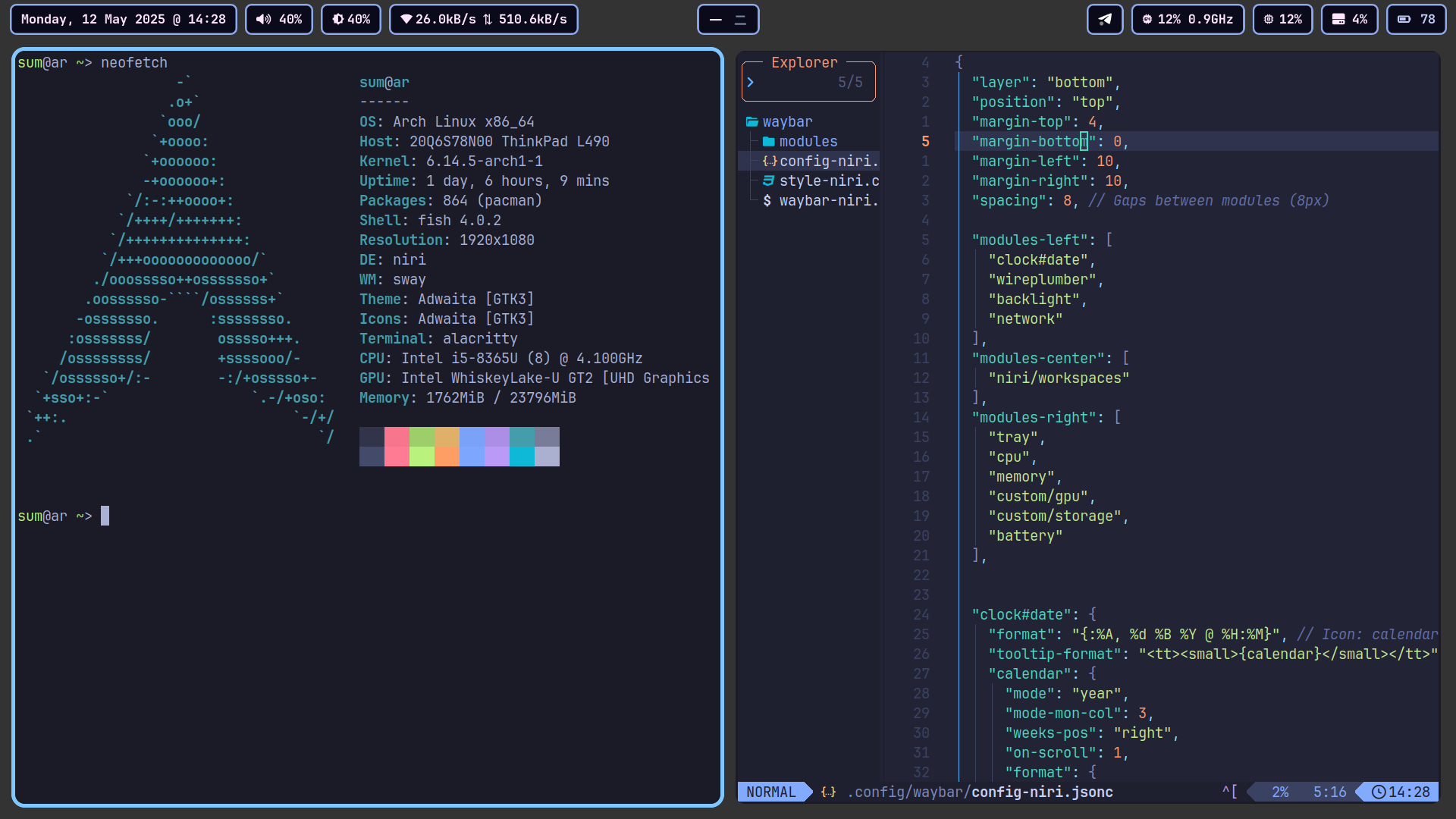 Arch Linux with Niri and Waybar