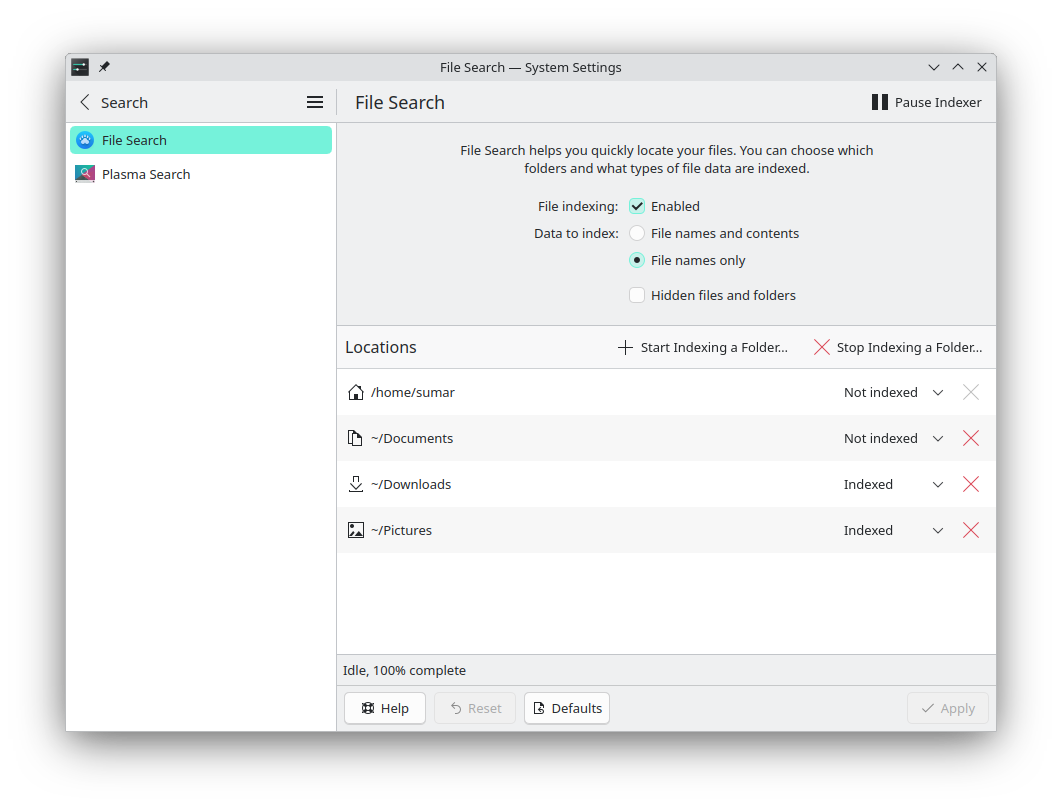 KDE Plasma Baloo Setting